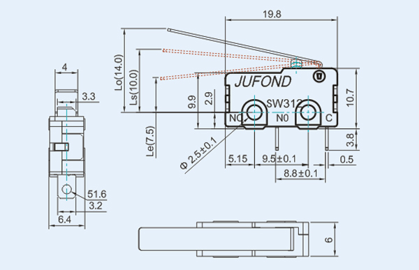 SW312系列微動開關10-1尺寸圖